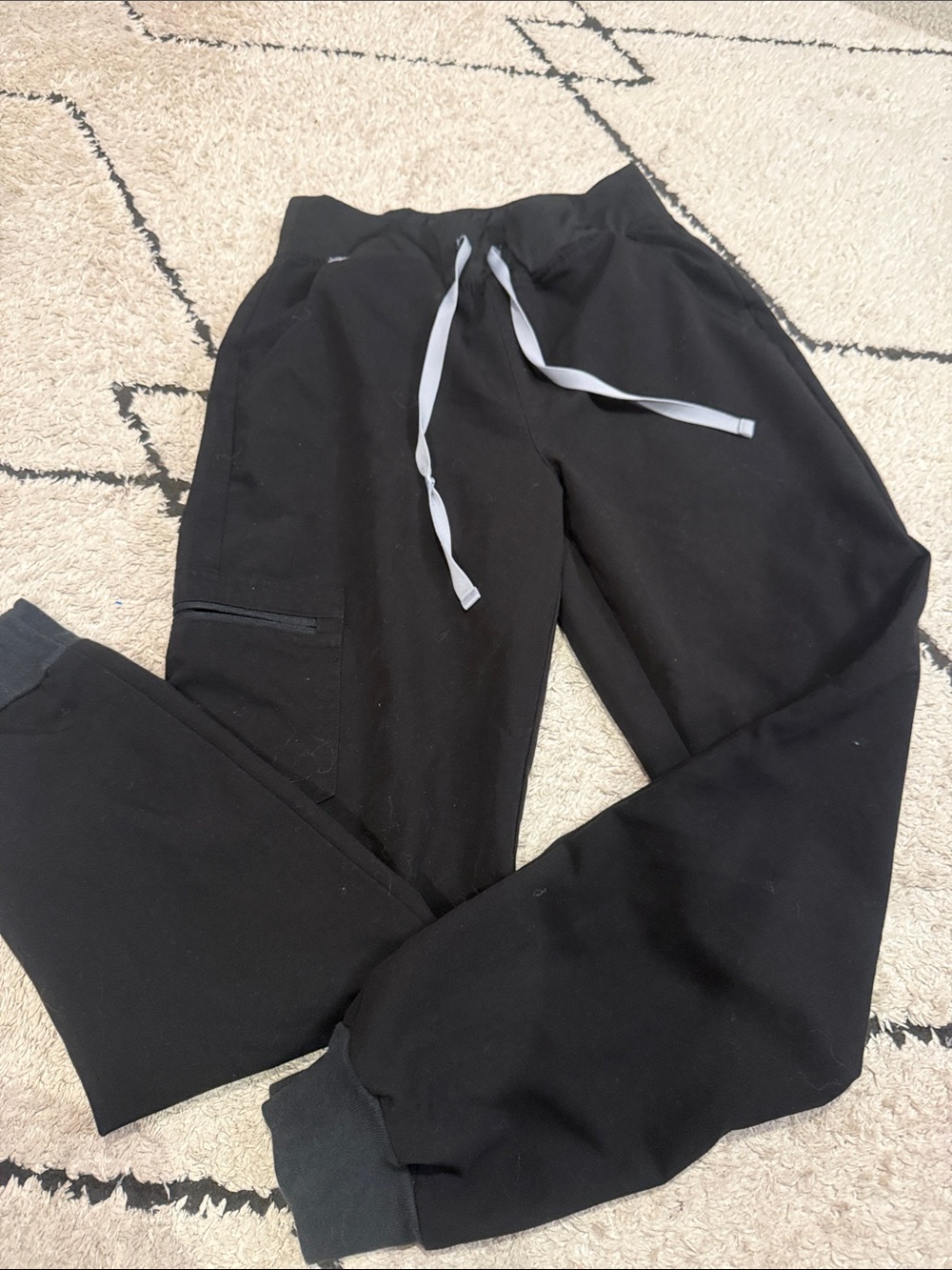figs s Black Drawstring Joggers with Zip Pocket